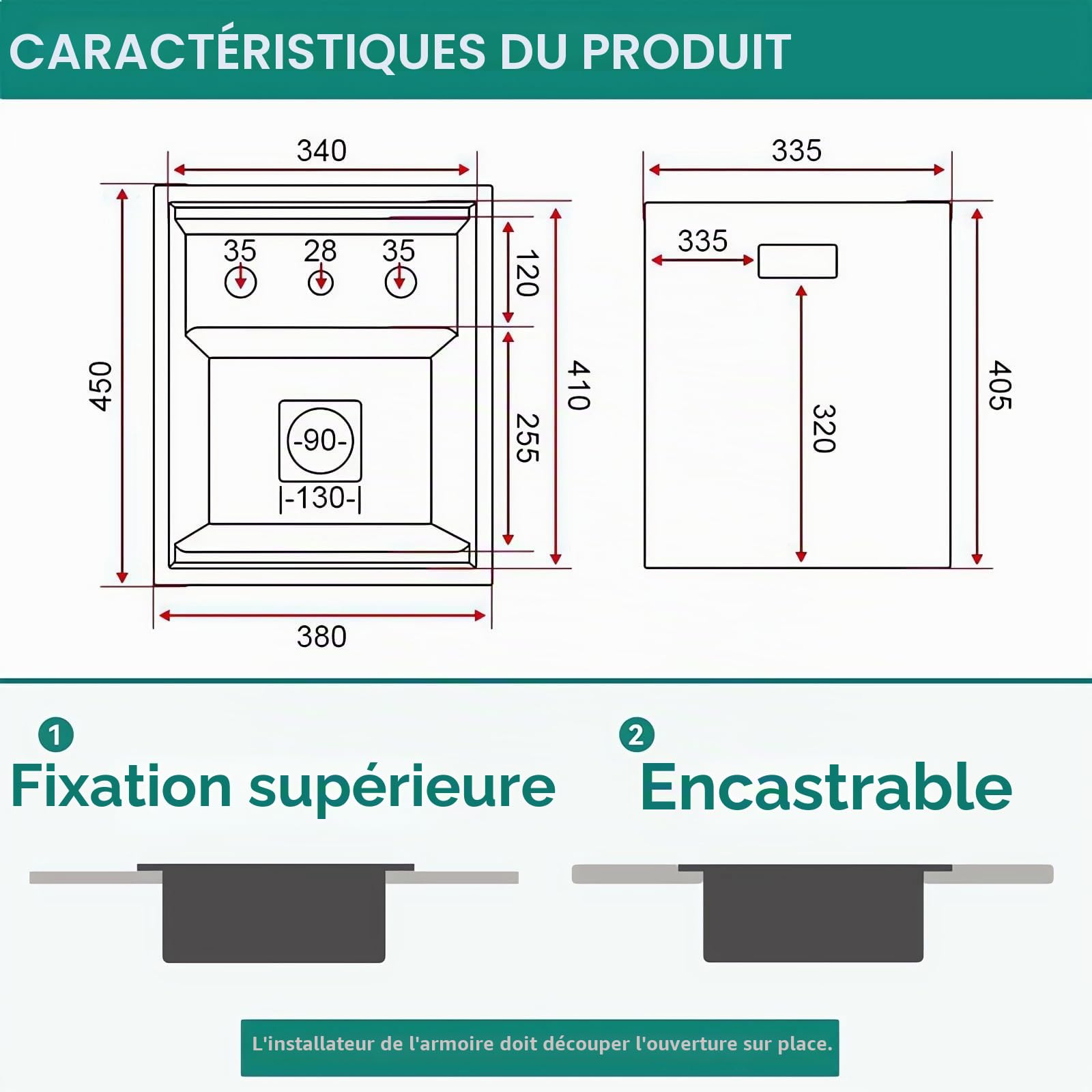 Évier de cuisine noir invisible à poser sur/sous comptoir pour bar de camping-car avec robinet pliable intégré, petit évier simple en acier inoxydable (noir/C, 45 x 50 cm)