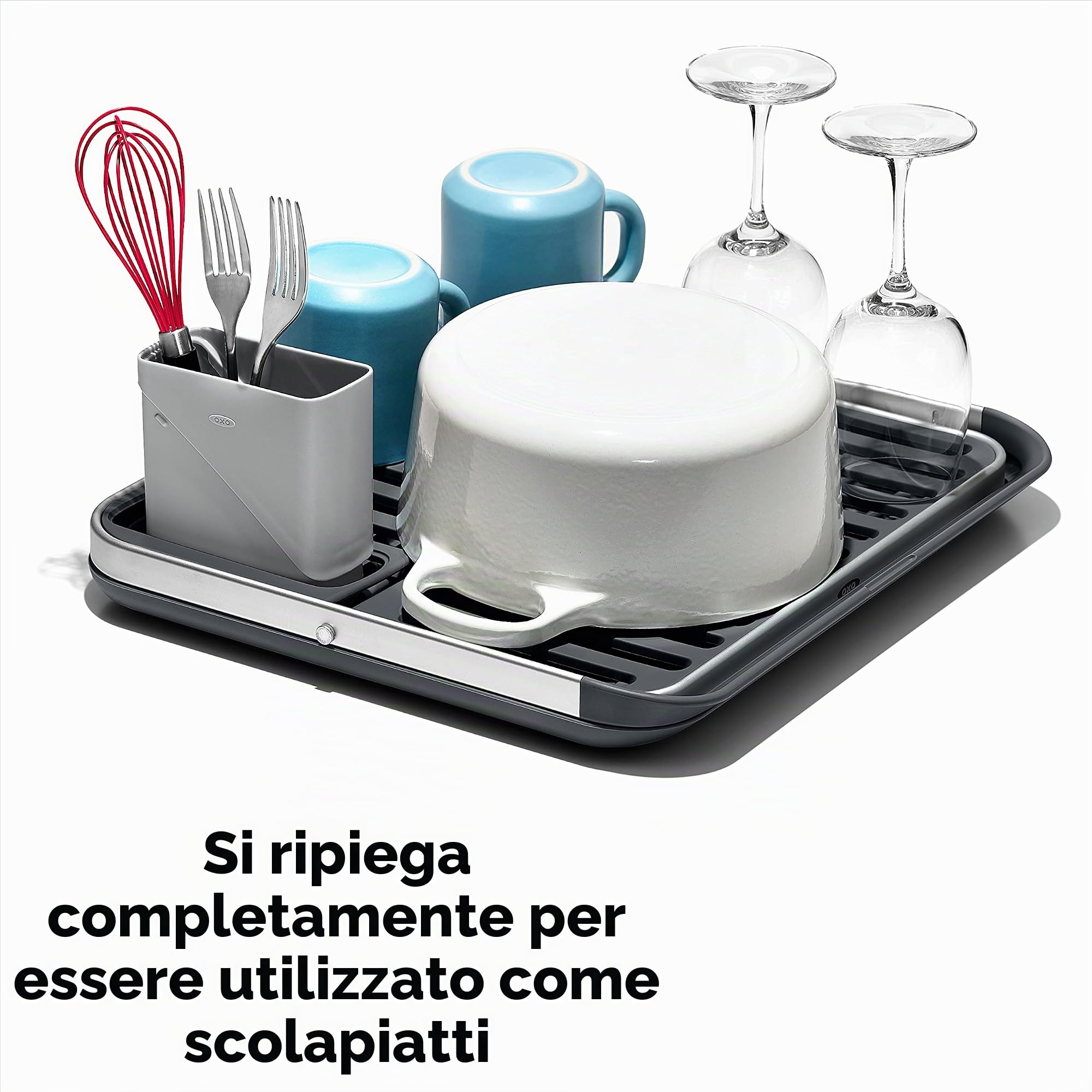 OXO Good Grips Scolapiatti piatto pieghevole in alluminio