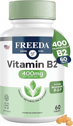 FREEDA Suplemento de vitamina B2 de 400 mg con riboflavina-5-fosfato - B2 de alta potencia para energía, metabolismo y apoyo del sistema nervioso -