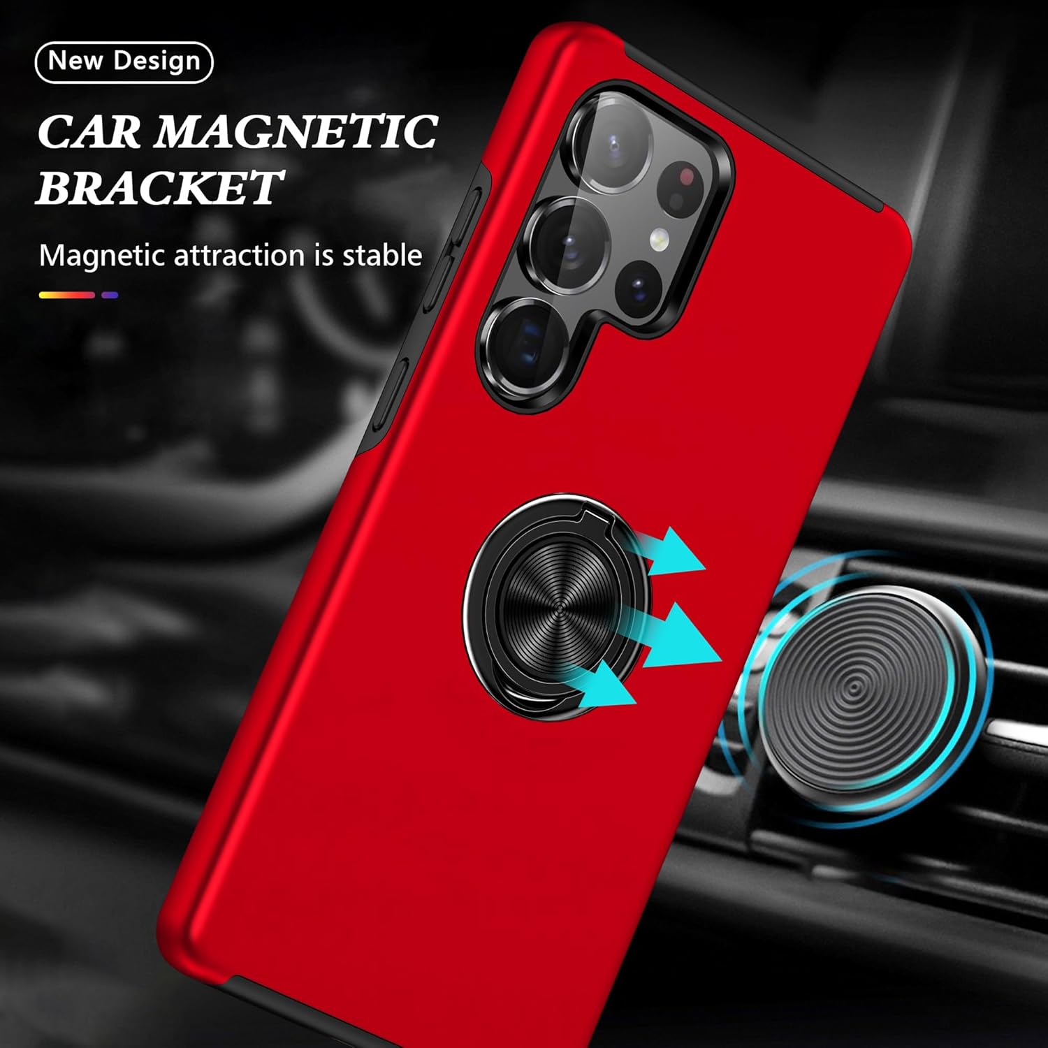 Dionsibei Case for Samsung Galaxy S25 Ultra Case Military Grade Shockproof Built-in Ring Holder Kickstand Car Mount Armor Heavy Duty Protective for Galaxy S25 Ultra Phone Case (Red) - Image 4