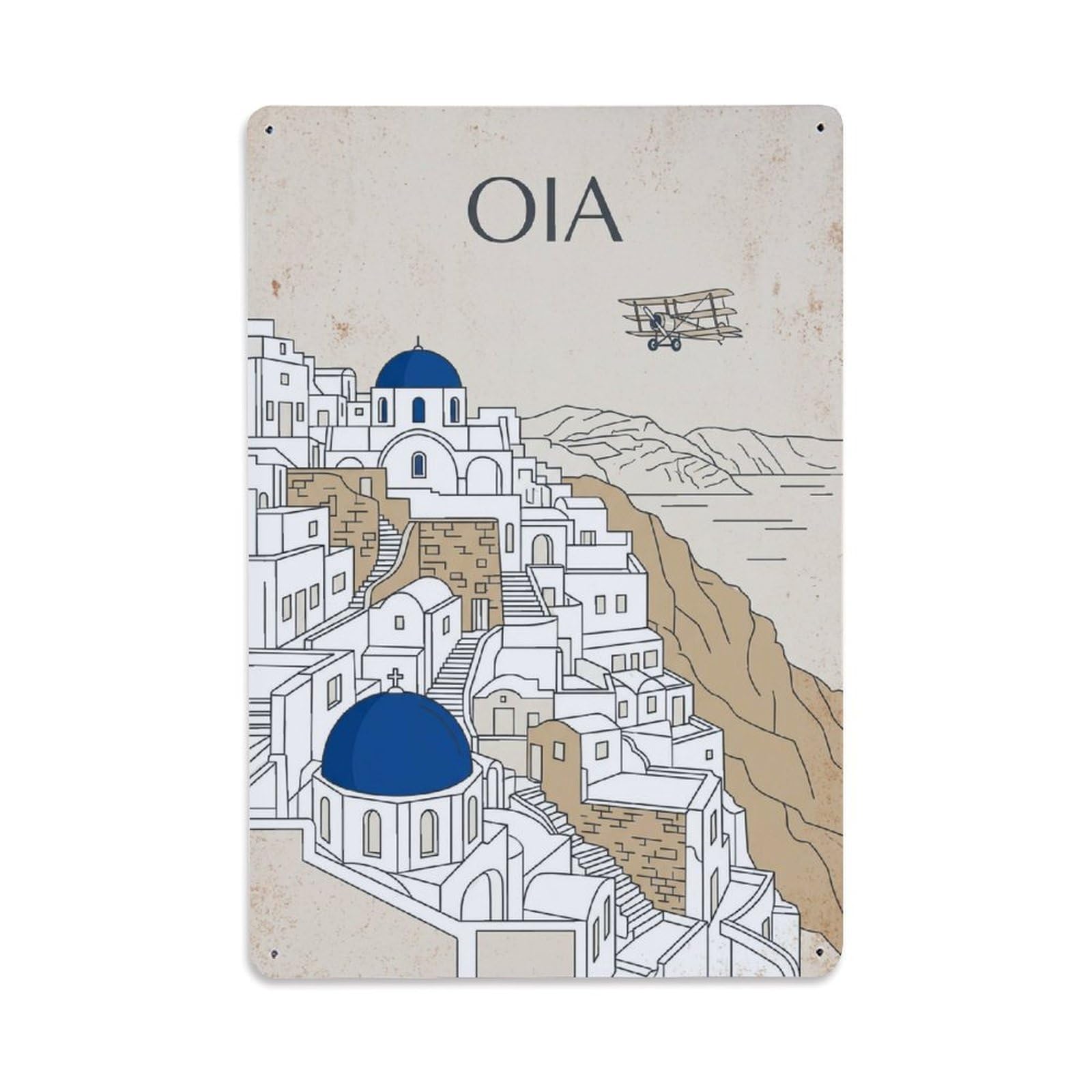 Fyrn Style Metal Tin Sign Vintage Travel Oia Greece Village