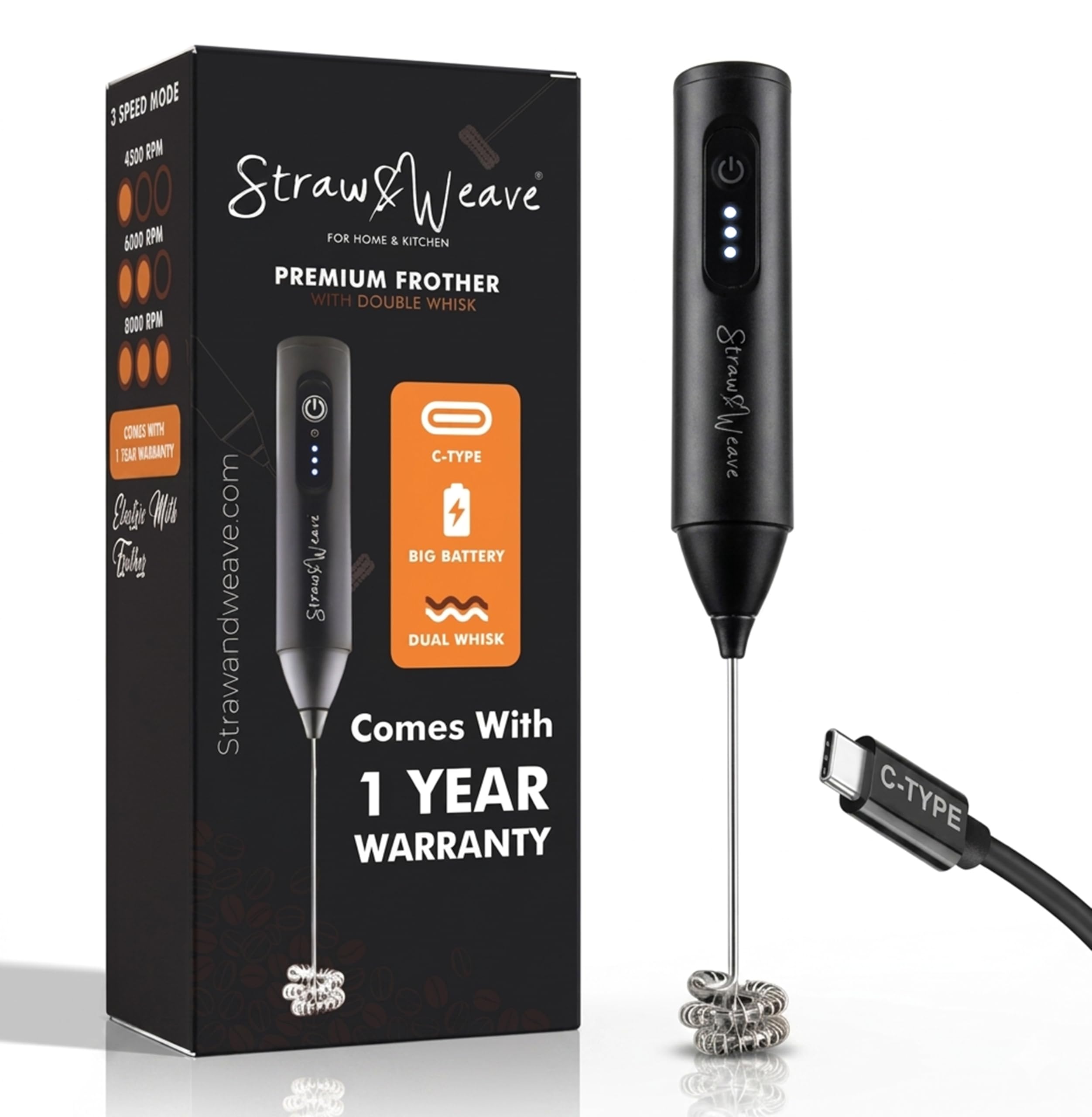 Coffee Frother Electric Rechargeable Big Battery | Coffee Maker Machine for Home | Whisker & Beater | 1 Year Warranty-image-25