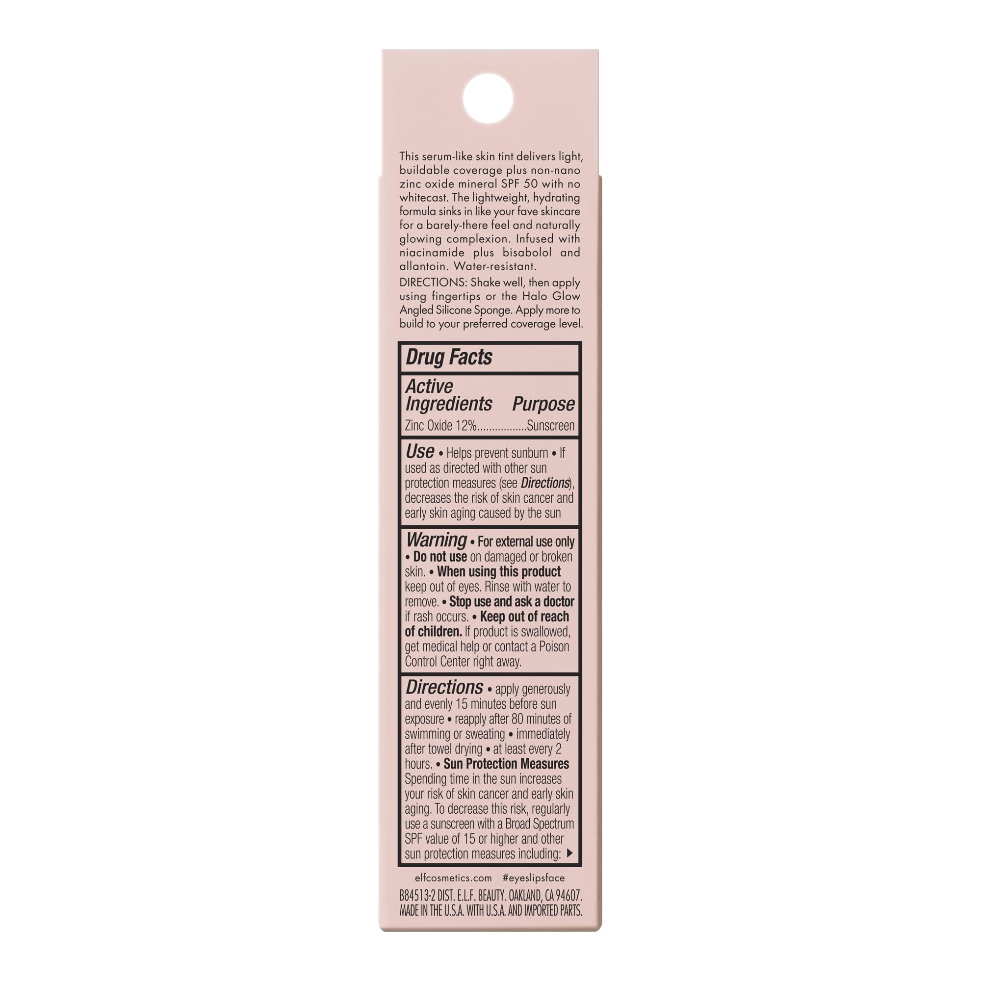 e.l.f. Halo Glow Skin Tint SPF 50, Hydrating Buildable Coverage