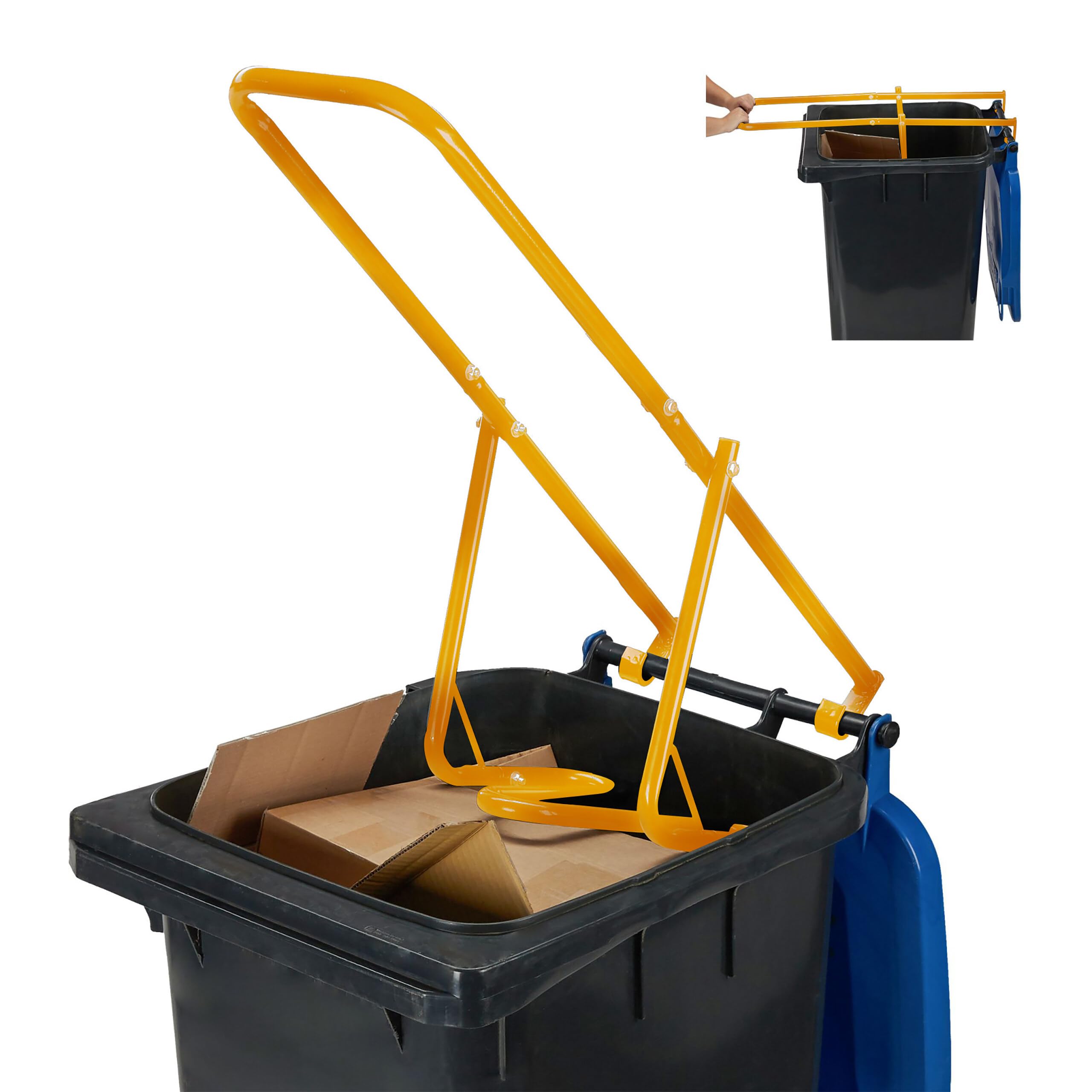 Relaxdays bin compactor, waste compressor for household rubbish, residual waste, plastic, manual, steel, yellow
