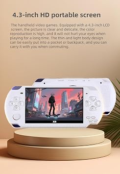 4.3-Inch Retro Handheld Game Console - with Classic Games, Portable Video Game Player with TV Connection, Supports MP4/MP3/eBook Playback, Rechargeable Battery & TF Card Expansion (White)