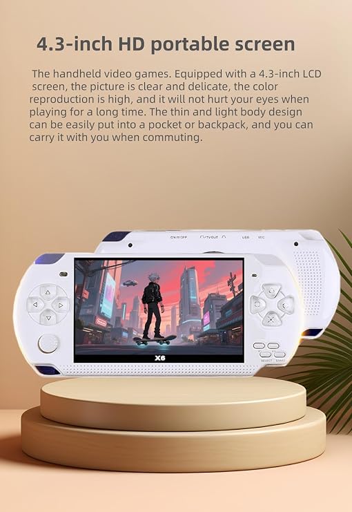4.3-Inch Retro Handheld Game Console - with Classic Games, Portable Video Game Player with TV Connection, Supports MP4/MP3/eBook Playback, Rechargeable Battery & TF Card Expansion (White)