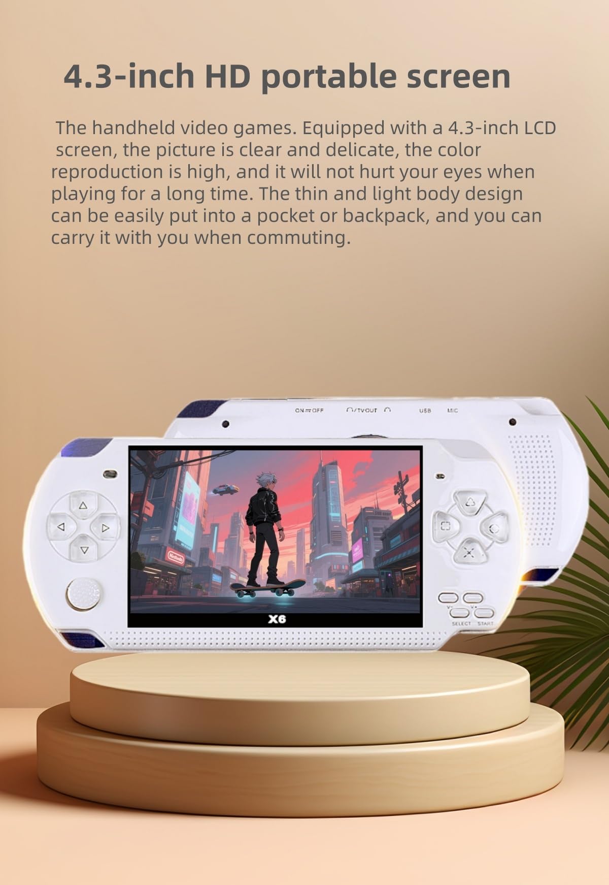 Console di gioco portatile retrò YHFITN da 4,3 pollici - Giochi classici integrati, lettore di videogiochi portatile con connessione TV, batteria ricaricabile ed espansione per scheda TF (white)