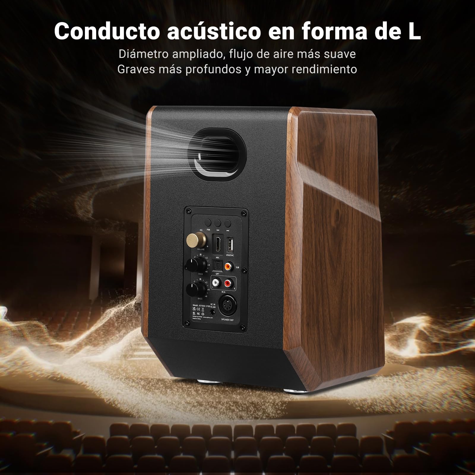 AIYIMA S700 - Altavoces de estantería Bluetooth Activos con woofer de 5.25 Pulgadas, 100 W, Salida Sub, entradas Bluetooth/óptica/ARC/RCA/USB