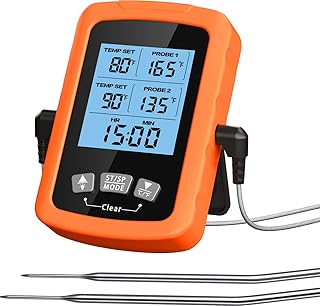 Cocoda Termometro Cucina, Doppia Sonda Lunga da 6.4" Termometro Barbecue a Lettura Istantanea, Impermeabile Termometro Carne con Controluce LCD e Timer Cucina, per Forno Grigliare Caramelle Latte
