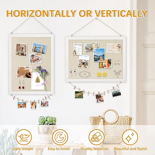 Miniatura 6 de DOLLAR BOSS Tableros de anuncios con lino, 1 paquete de 12 x 16 pulgadas, tablero de corcho para paredes, tablero de exhibición enmarcado de madera,