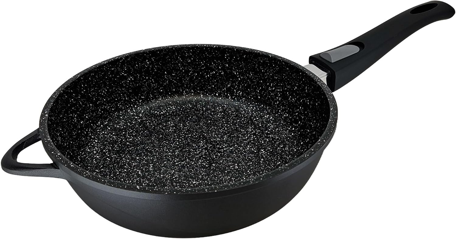 briebe Set of 2 Non-Stick Induction Frying Pans with Removable Removable Handle 24/28 cm Cast Aluminium ILAG GRANITEC PFOA Free Glass Lids Ceramic Gas Oven MGK-19S