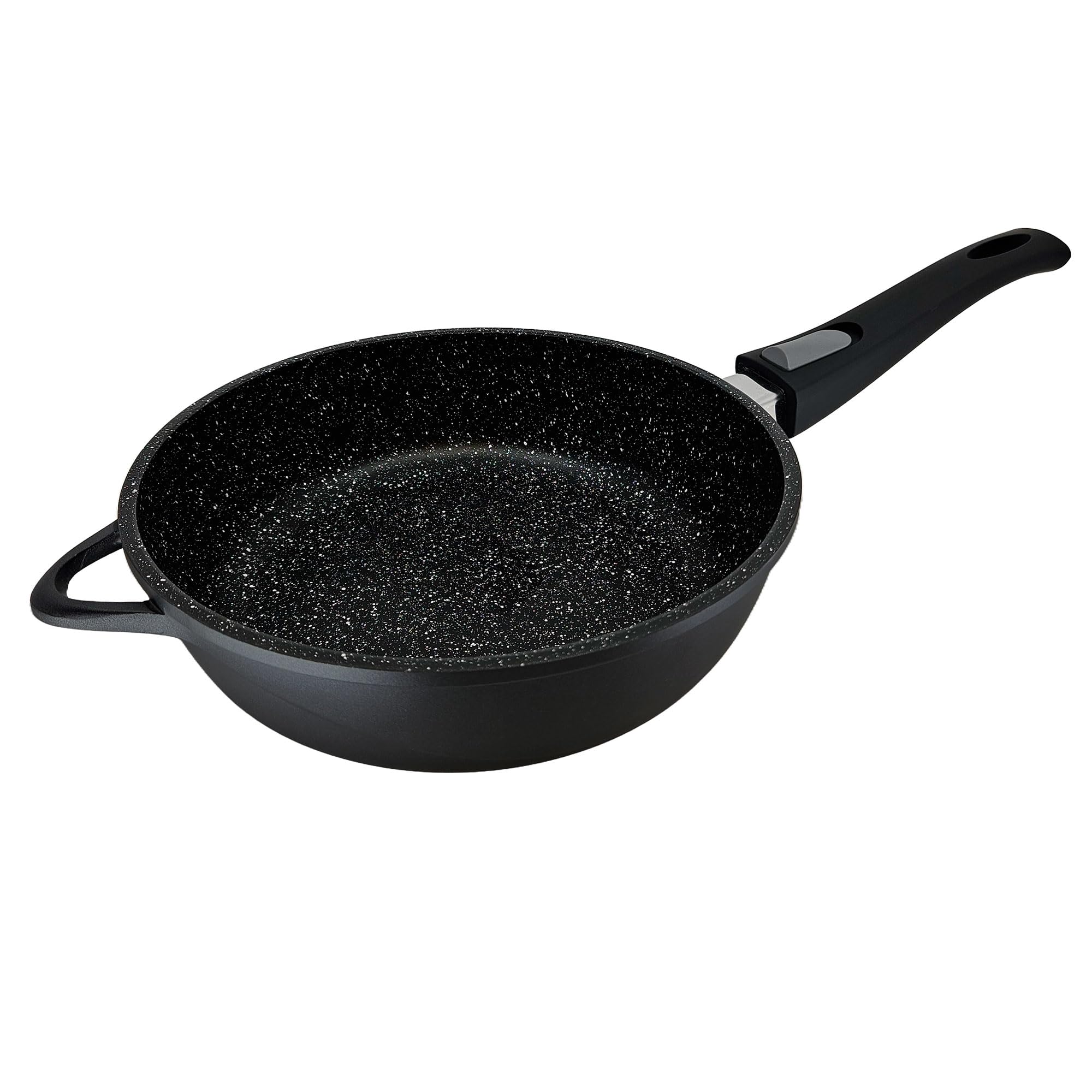 briebe Zestaw 2 patelni indukcyjnych nieprzywierających, zdejmowany uchwyt 24/28 cm, odlew aluminiowy, ILAG GRANITEC bez PFOA, szklane pokrywki, płyta ceramiczna, gaz, piekarnik, MGK-19S