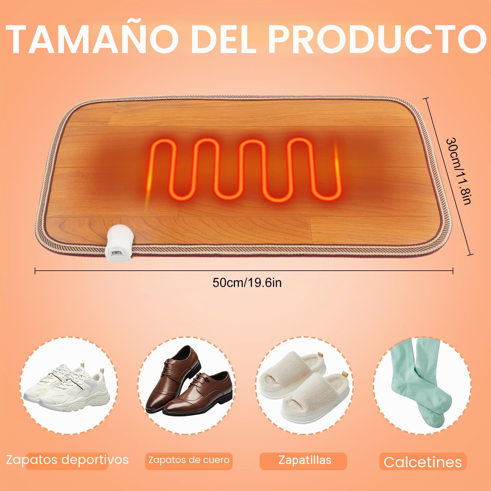 Calefacción Eléctric Calentador de pies, Calienta Pies Electrico Térmicos con Interruptor de Pie, Almohadilla Térmica Eléctrica, Calentadores de Pies Eléctrico para Oficina Hogar, 230V, 50*30cm