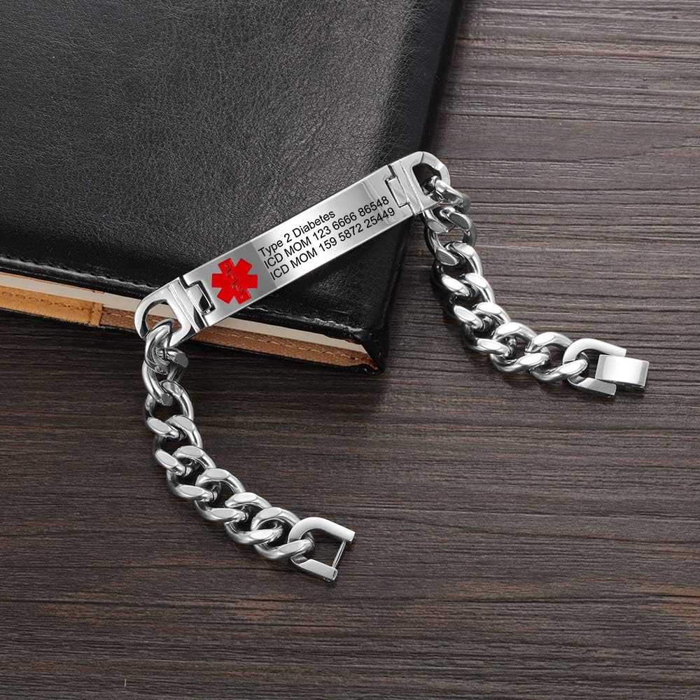 OPALSTOCK Medical Alert Bracelet for Women & Men Adjustable Alert ID Bracelets Wrist Bangle Free Engrave Stainless Steel Life Alert Bracelets