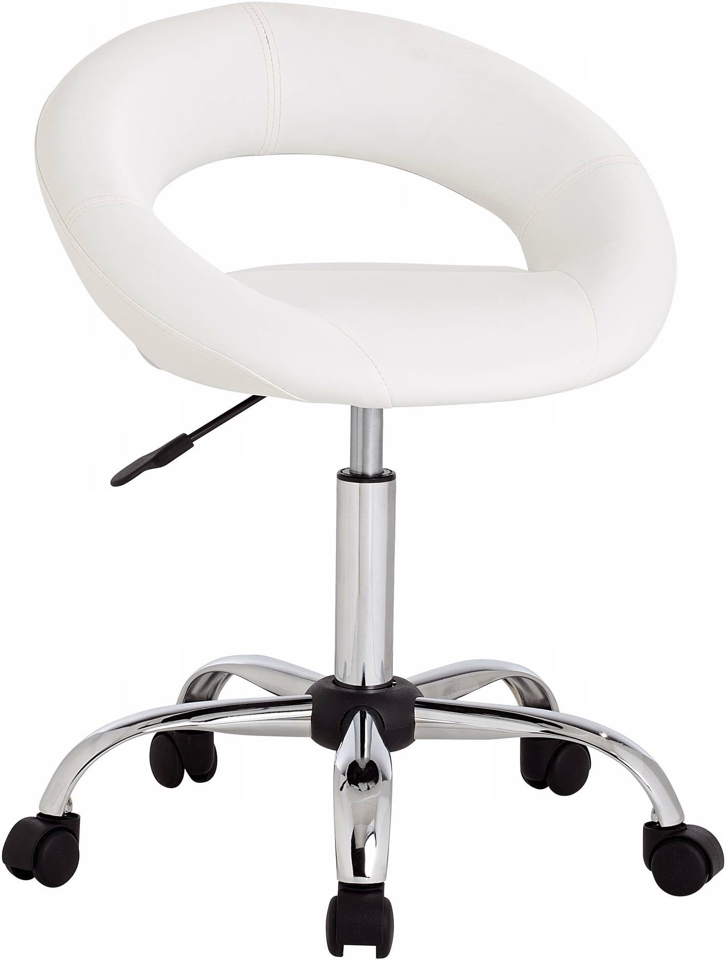 Studio 55D Orbit Chrome Bar Stool Silver 24 1/4" High Modern White Faux Leather Upholstered Cushion Rolling Wheels Gas Lift Mechanism Adjustable for Kitchen Counter Height Island Home Shed