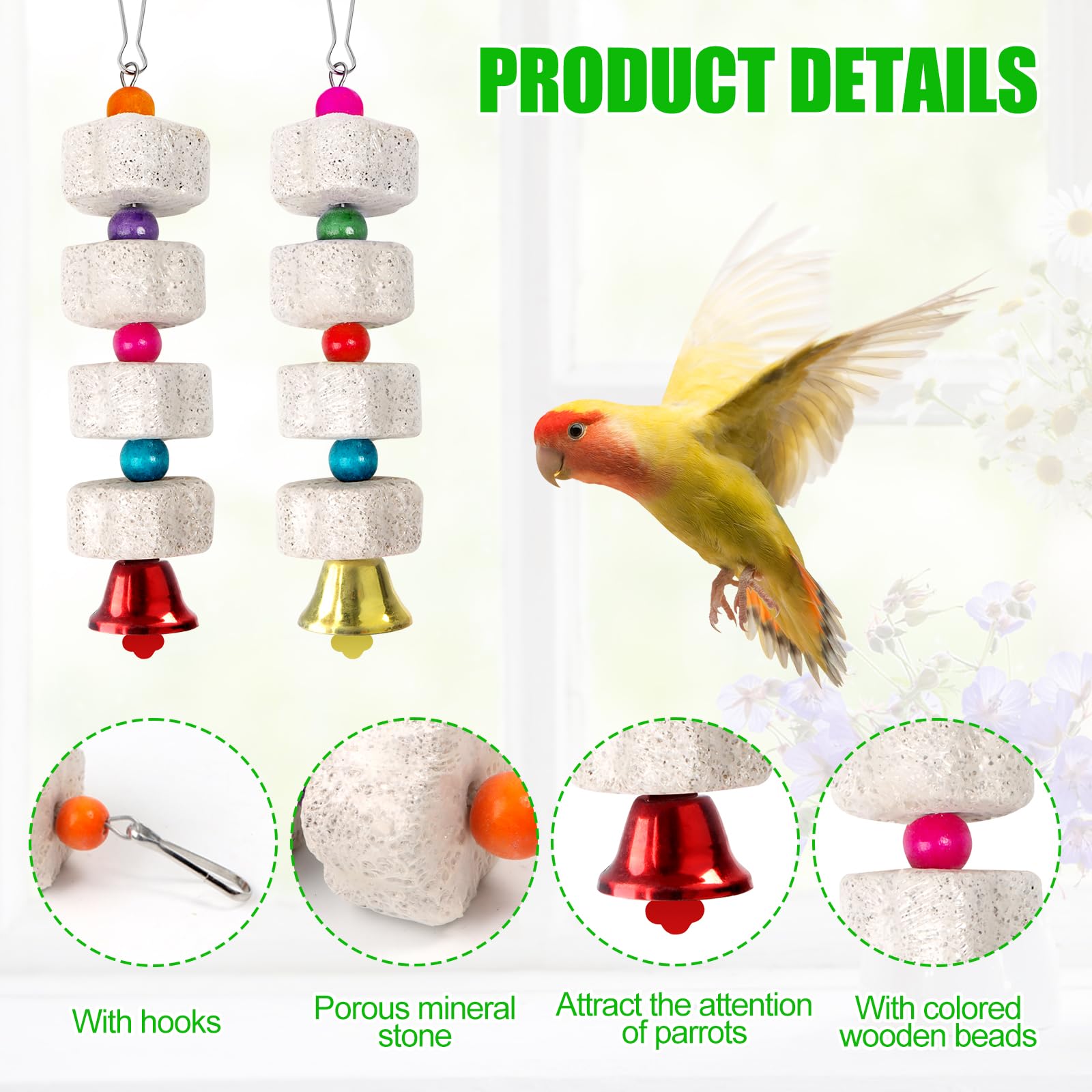 2 Pezzi Giocattolo Da Masticare per Uccelli, Giochi per Pappagalli, Giochi Pappagalli Giocattolo Molare in Pietra Minerale, Accessori per Gabbie, Giocattoli per Cacatua, Pappagallini