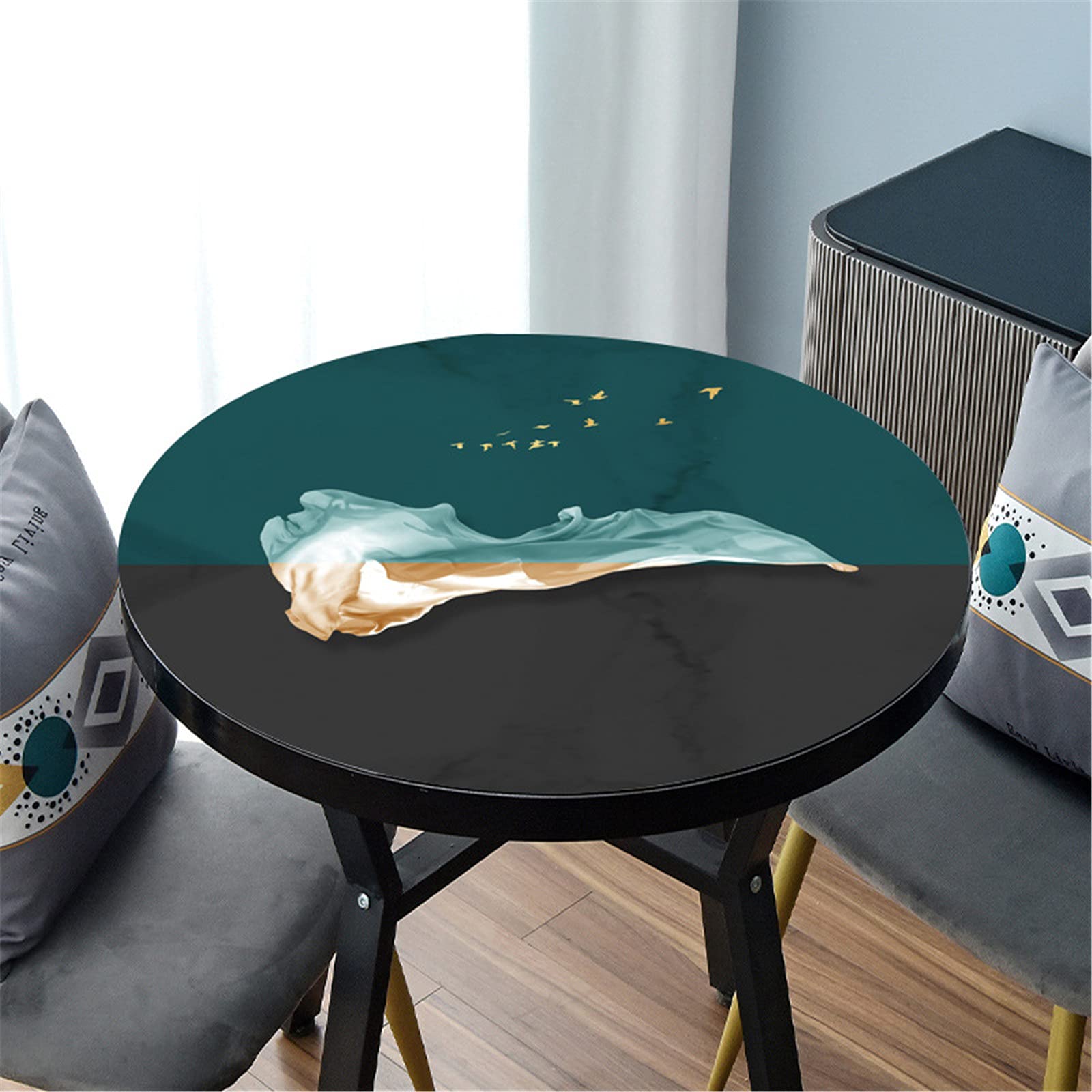 TFGAJKKKKK Spring Tablecloth Round Leather Table Mat Nordic Style wipeable Large PVC Tablecloth (A 60cm)