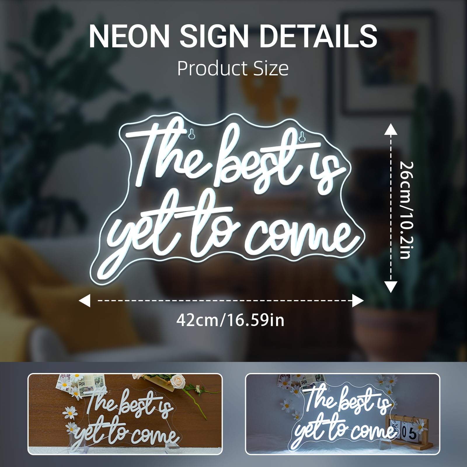 Neonowy znak "The Best Is Yet to Come", biała litera, LED, do dekoracji ścian, USB, słowo, świecące znaki do sypialni, domu, baru, na ślub, przyjęcie urodzinowe, do pokoju dziecięcego