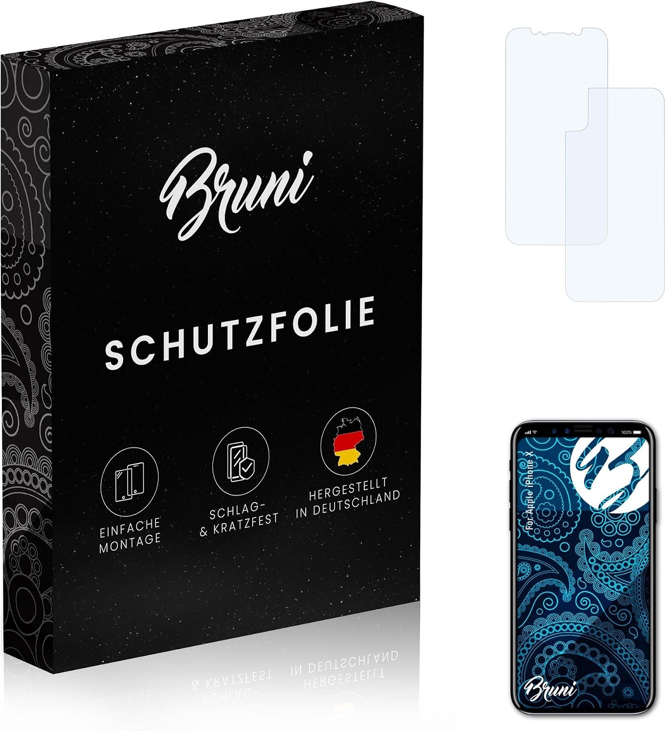 Bruni Screen Protector compatible with Apple iPhone X Protector Film, crystal clear Protective Film (Set of 2)