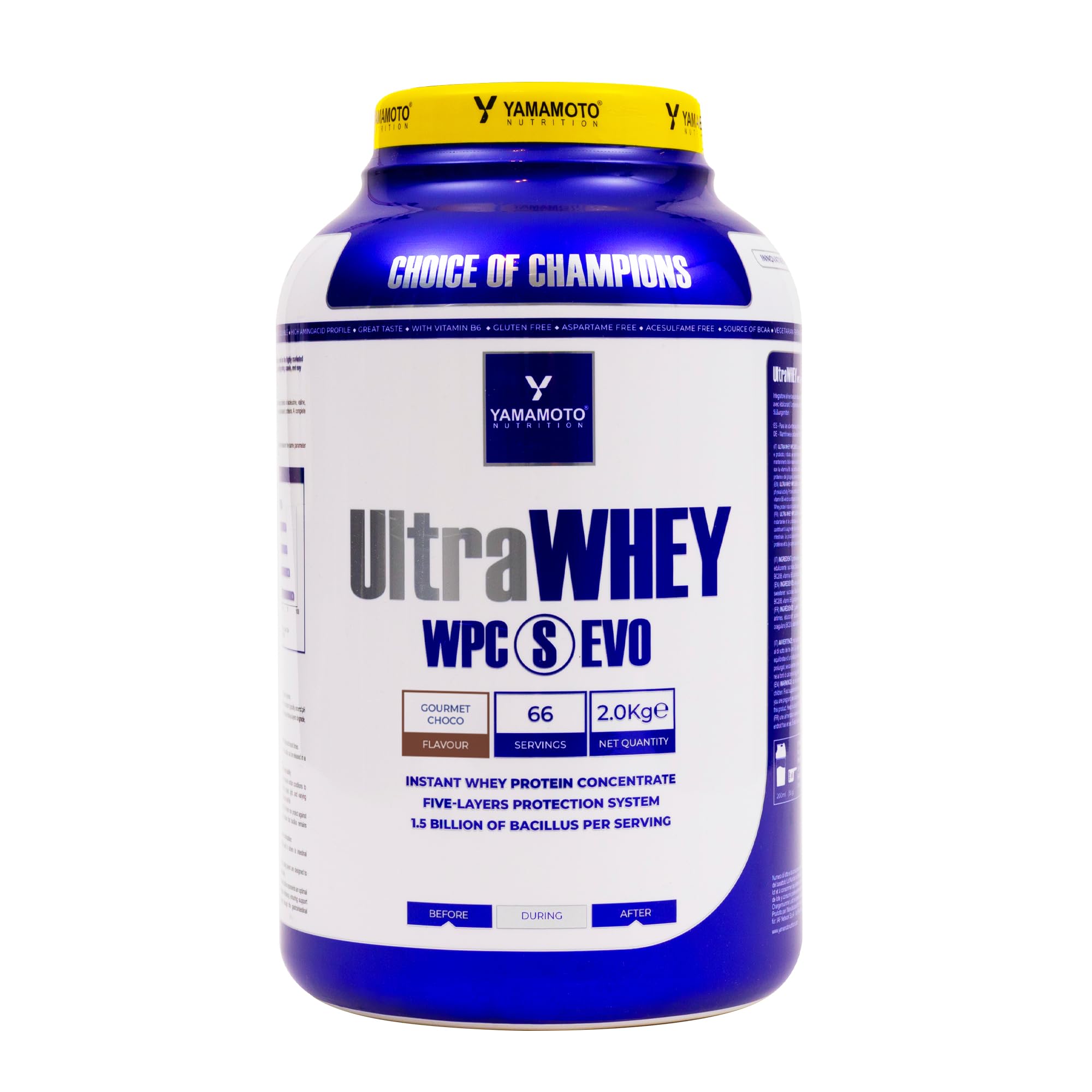 YAMAMOTO NUTRITION Ultra Whey WPC S EVO 2 kg, Integratore Alimentare di Proteine del Siero Concentrate e Spore di Bacillus, Aumento Massa Muscolare, Gusto Cioccolato