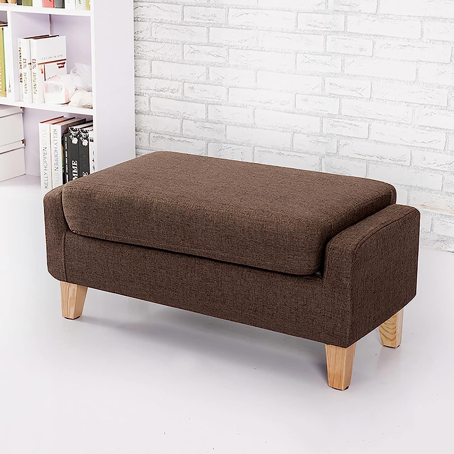 Banc rectangulaire en tissu de lin pour salon et bout de lit moderne