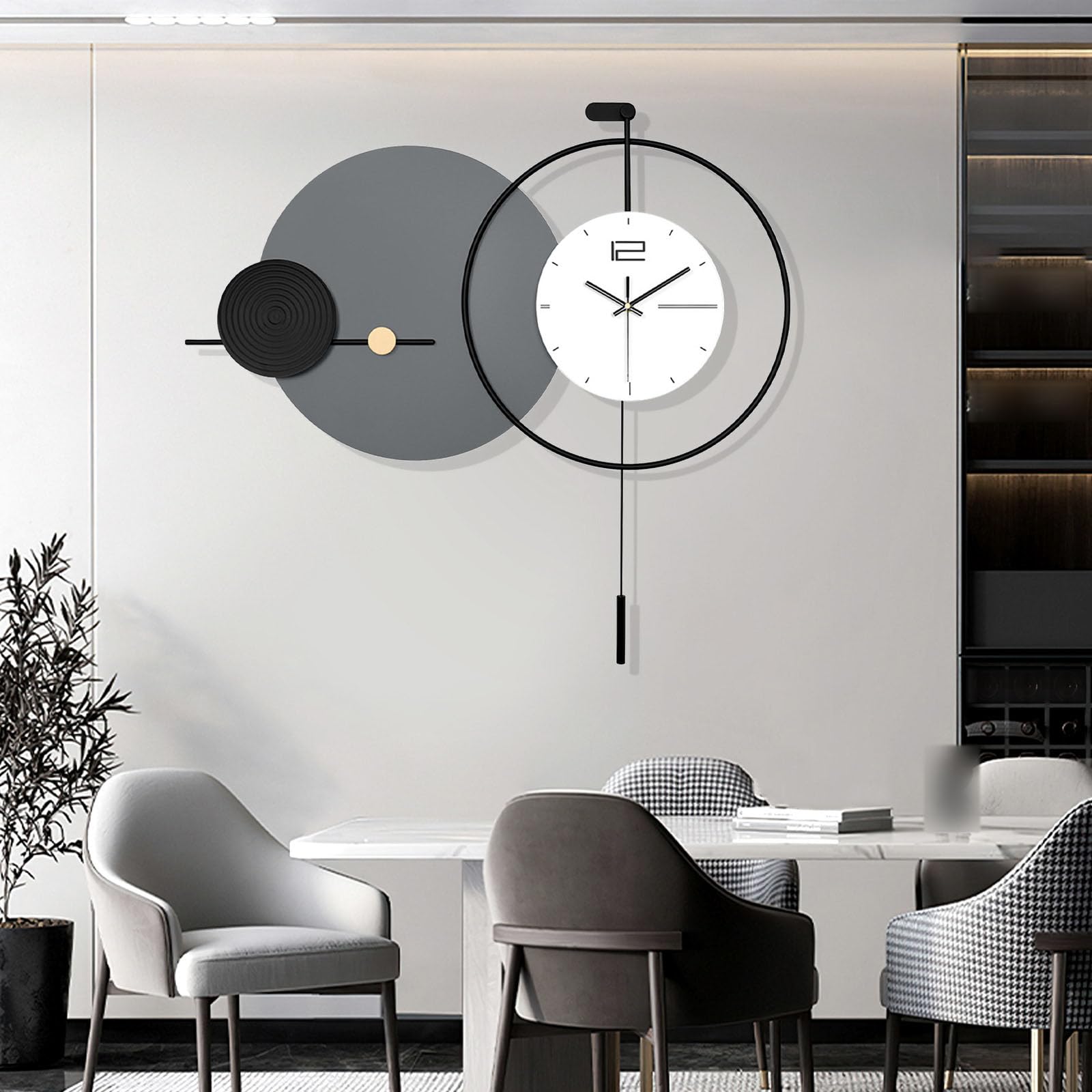 Große Wanduhr, Stille Wanduhren für Wohnzimmer Dekoration, Minimalistisch Modern Wanduhr mit Pendel, Batteriebetrieben für Schlafzimmer Küche Büro Haus