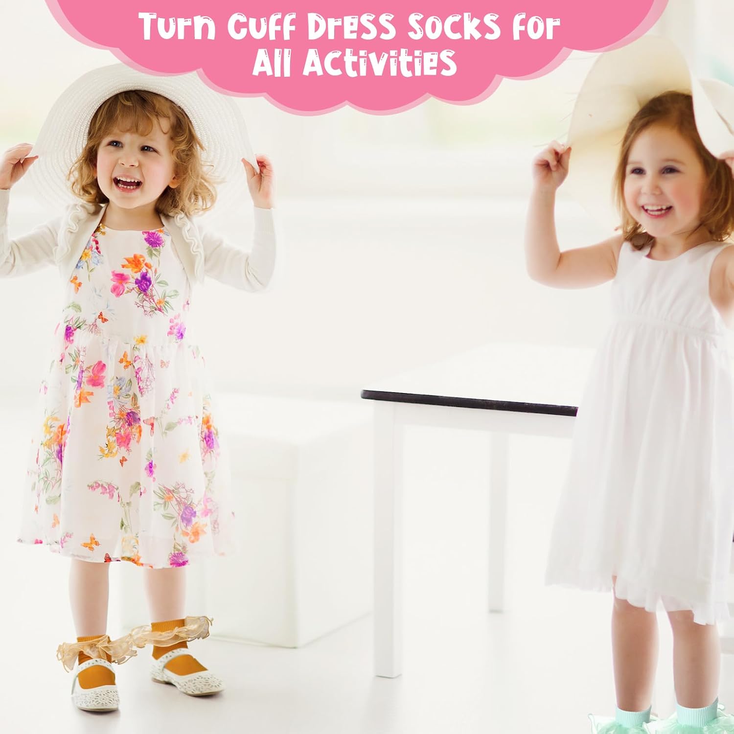 JaGely 10 Pairs Toddler Girl Socks with Big Ruffle Frilly Double Lace Cotton Turn Cuff Dress Pageant Socks for Kids 6-8 years - Image 2