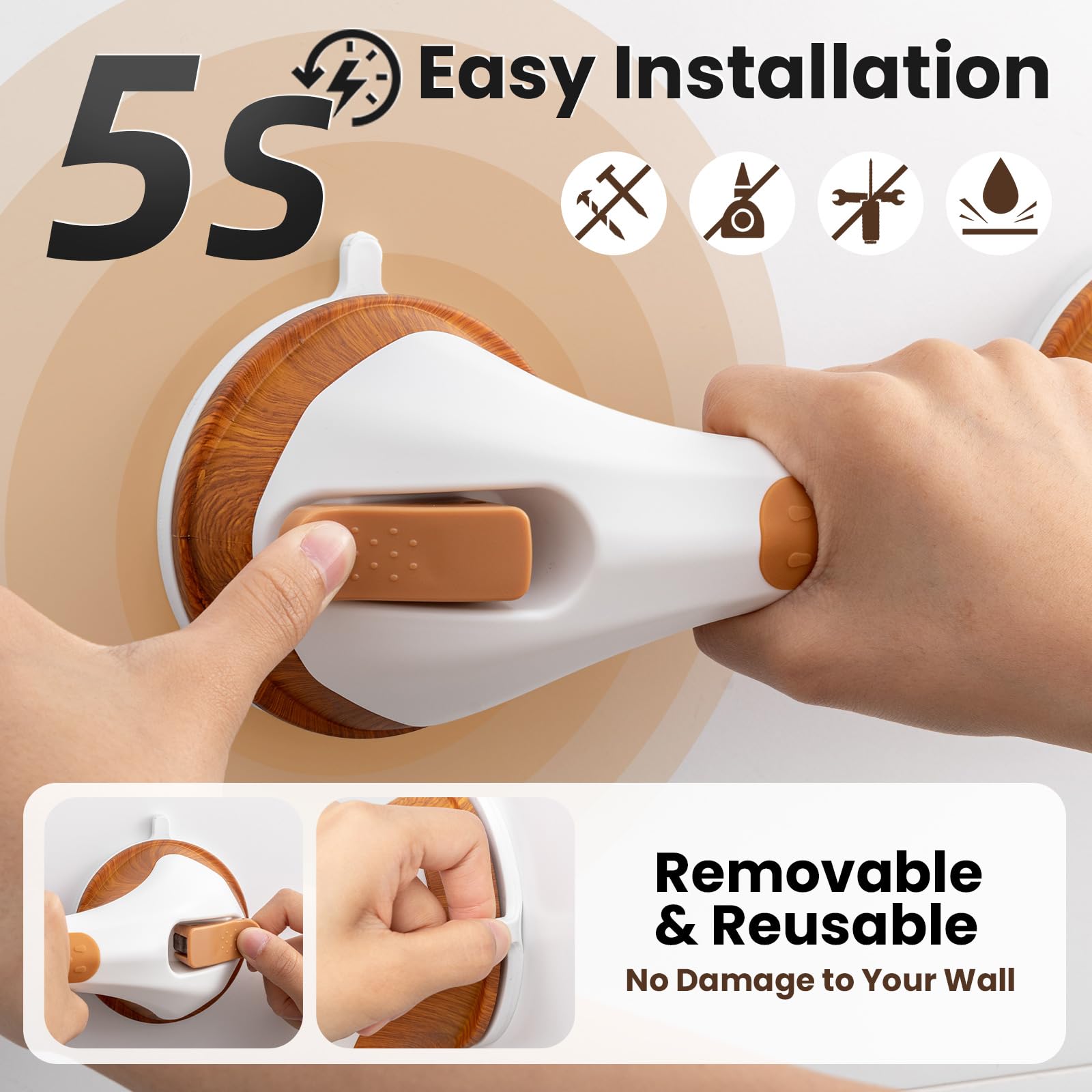 TAILI Barras de agarre para bañeras y duchas, paquete de 2 barras de agarre con ventosa, mango de ducha resistente, pasamanos de baño extraíbles para personas mayores y ancianos, agarre de seguridad