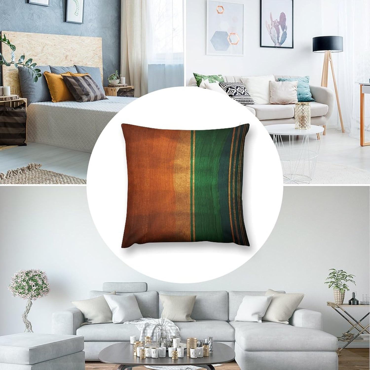 Zippered Pillow Cover, Pillow Protector, Orange and Green Pattern Printed Pillow Cover of 4, Pillow Not Included