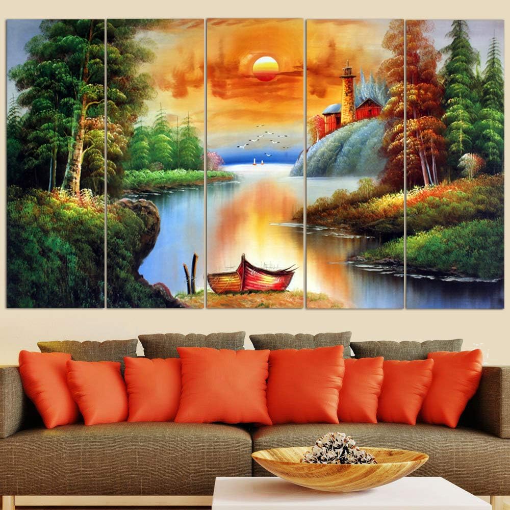 Spacter Craft Multiple Frames Beautiful Natural Scenery Wall Painting (150cm X 76cm)