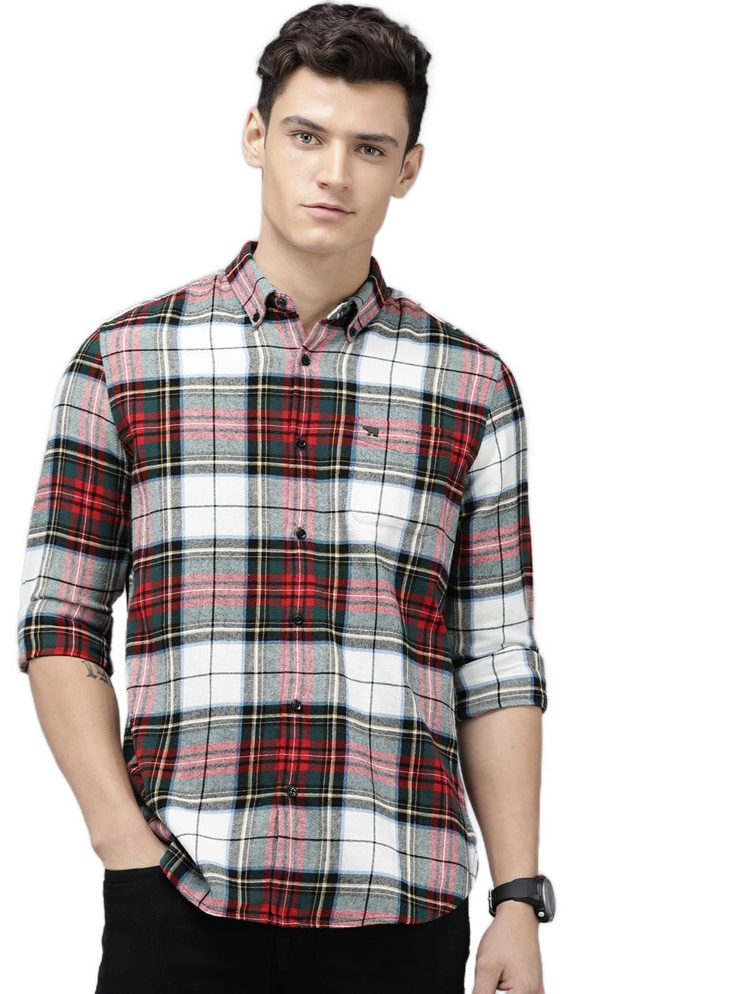 the bear house Men Multi Checked Slim Fit Flannel Cotton Casual Shirt-picture-29