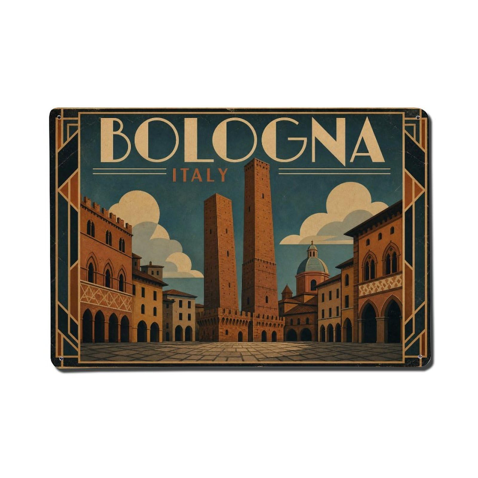 Travel Vintage Italy Bologna Metal Tin Sign Plaque Wall Decor for Cafe, Club Bar, Office, Garden Metal Poster 8x12Inch