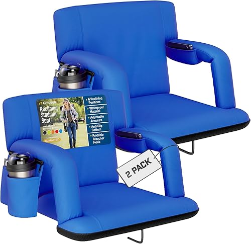 Miniatura 10 de Alpcour Asiento reclinable para estadio, silla ancha con respaldo y cojín, reposabrazos, bolsillos laterales y gancho para gradas, las mejores