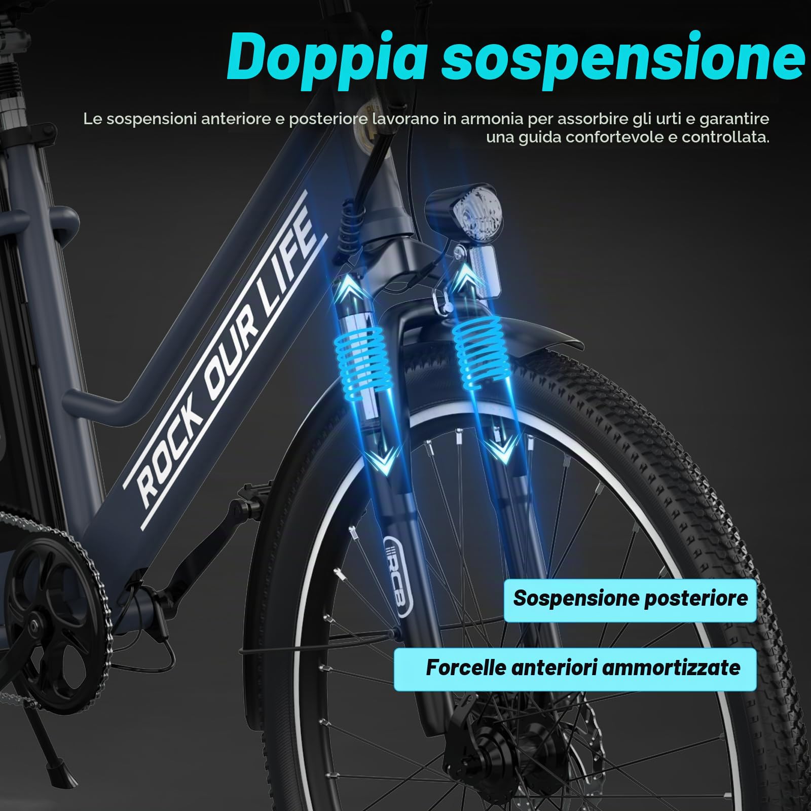 RCB Bicicletta elettrica da 26", e bike batteria al litio 36V 10.4 AH può raggiungere 90KM (effetto ambientale) 250W Bicicletta elettrica per pendolarismo per adulti