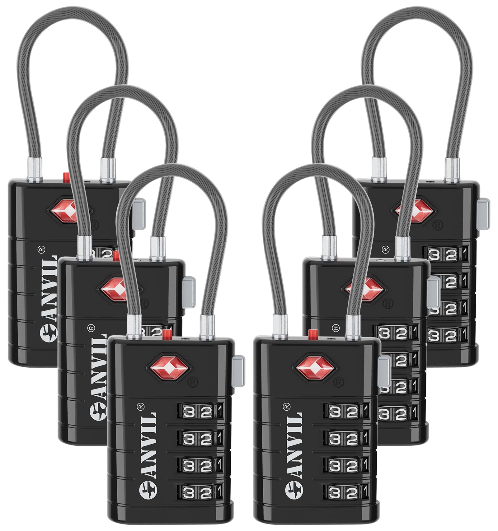 ANVIL 4 Digit Luggage Locks, TSA Locks for Luggage, Advanced TSA008 core, Alert Indicator for Your Travel Lock, Suitcase Lock. (6, Black)