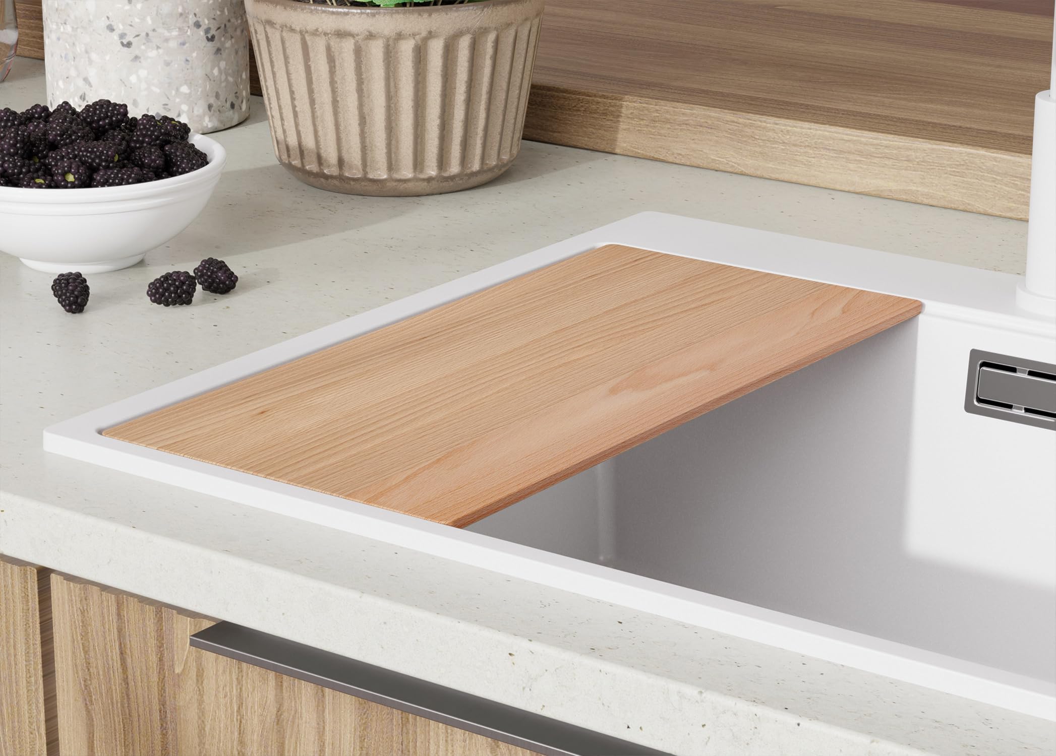 PRIMAGRAN Fregadero Cocina Blanco - Oslo Duo Top, 78x50cm | Granito 2 Senos + Zuberhor-Set, sobre Encimera al Mueble 80cm (S074)
