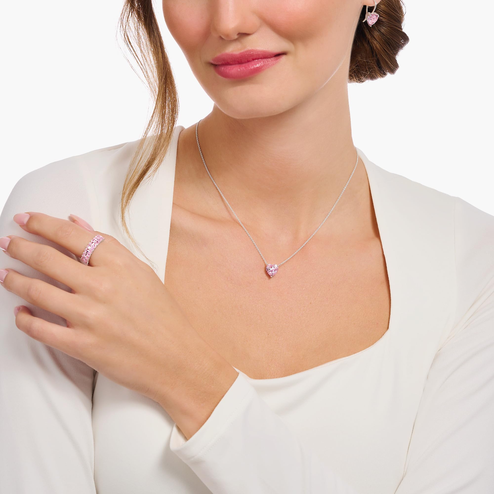 THOMAS SABO Collana con ciondolo a forma di cuore rosa in argento Sterling 925 KE2211-051-9, misura unica, Argento sterling, Zirconia cubica
