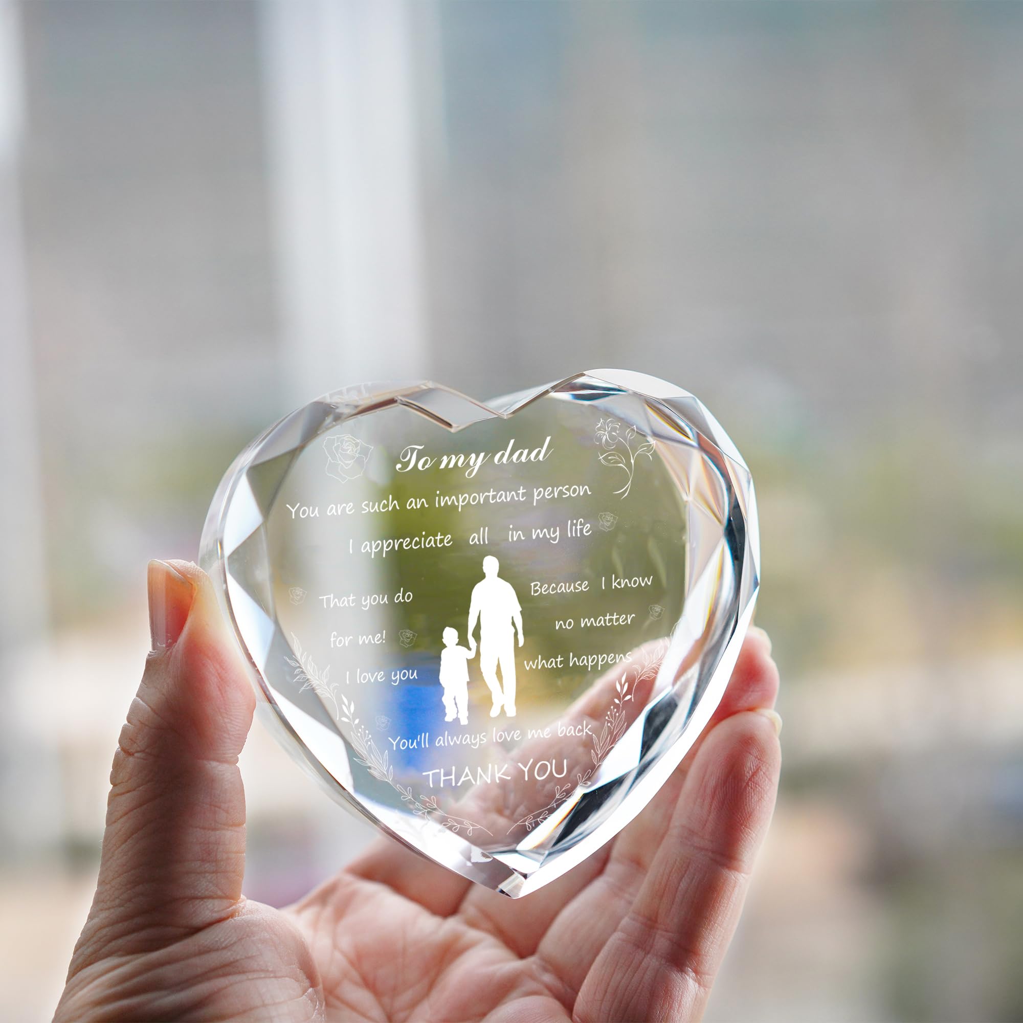 kanpura Regalo per papà cuore di cristallo regali luce notturna significativo regalo di cristallo per papà decorazione della tavola per compleanno Ringraziamento vacanze