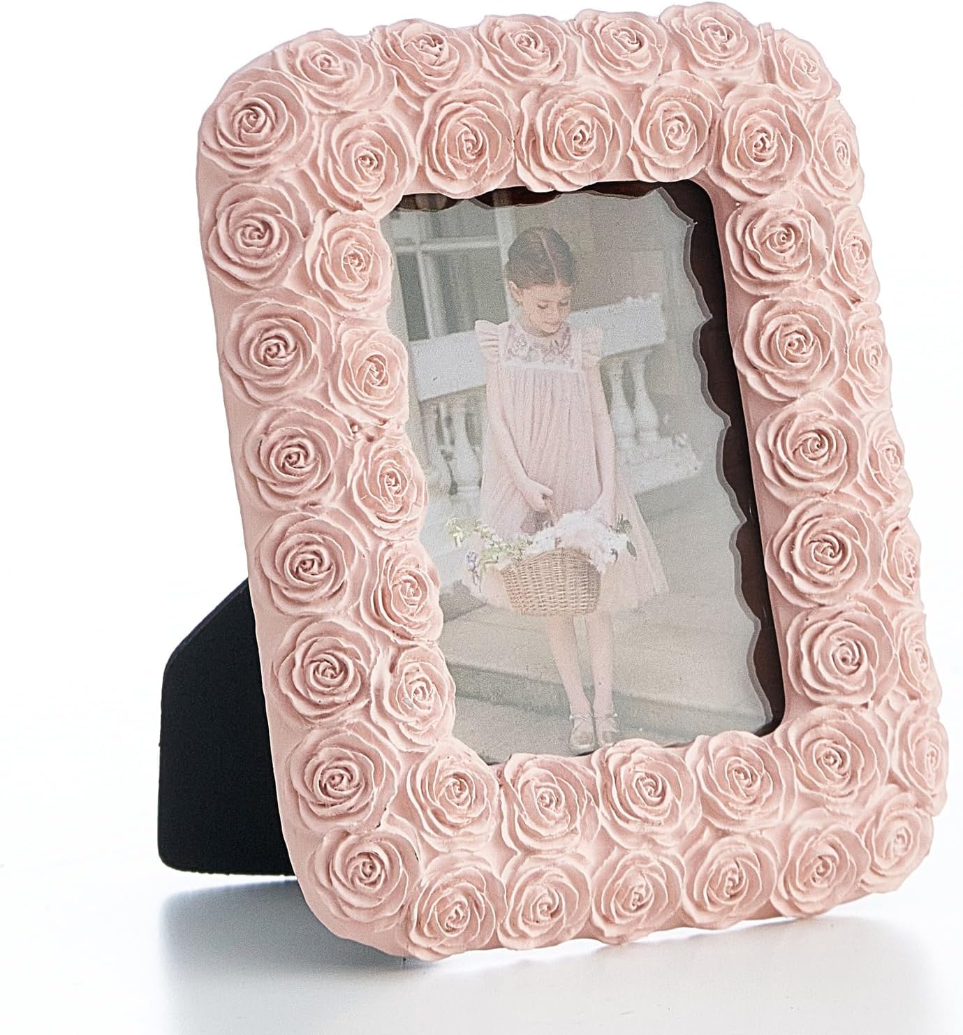 Light Pink Rose Square 2.5x3.5 Picture Frame, Ornate Hand-Crafted Resin with Glass Front, Mini Modern Photo Frames for Wall & Tabletop Display, Home Decor, Horizontal or Vertical