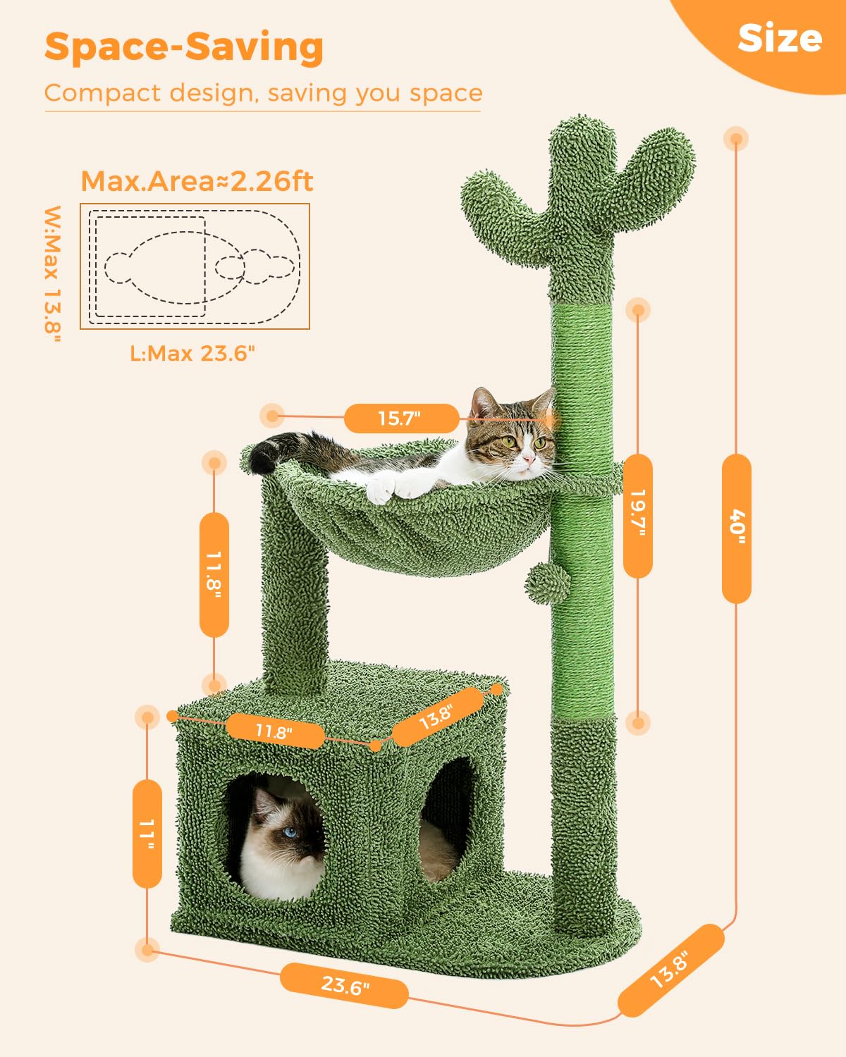 Cactus Cat Tree 40 Cat Tower With Large Metal Carpet Desertcart