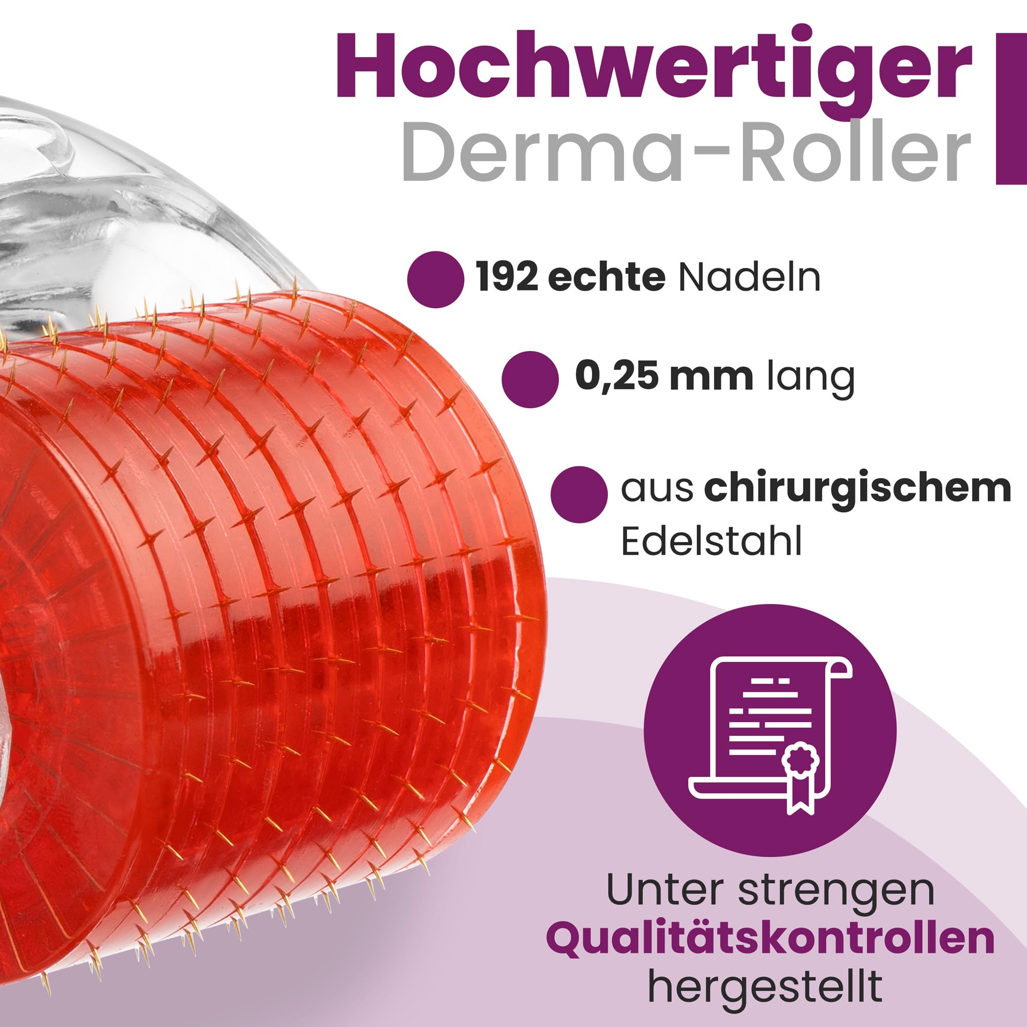 Dermaroller- 192 ECHTE NADELN- Microneedling Roller für zuhause - Professioneller Nadelroller 0,25 mm für Gesicht und Körper - Straffung und Modellierung