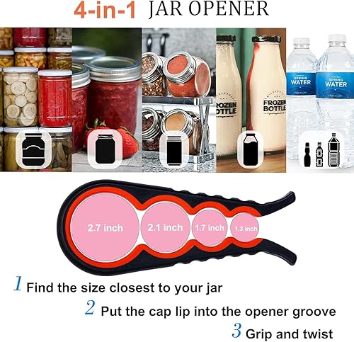 Miniatura 8 de Abrebotellas Bloss - Abrebotellas antideslizante para manos débiles, personas mayores con artritis y niños, abrelatas colorido 4 en 1 multifunción