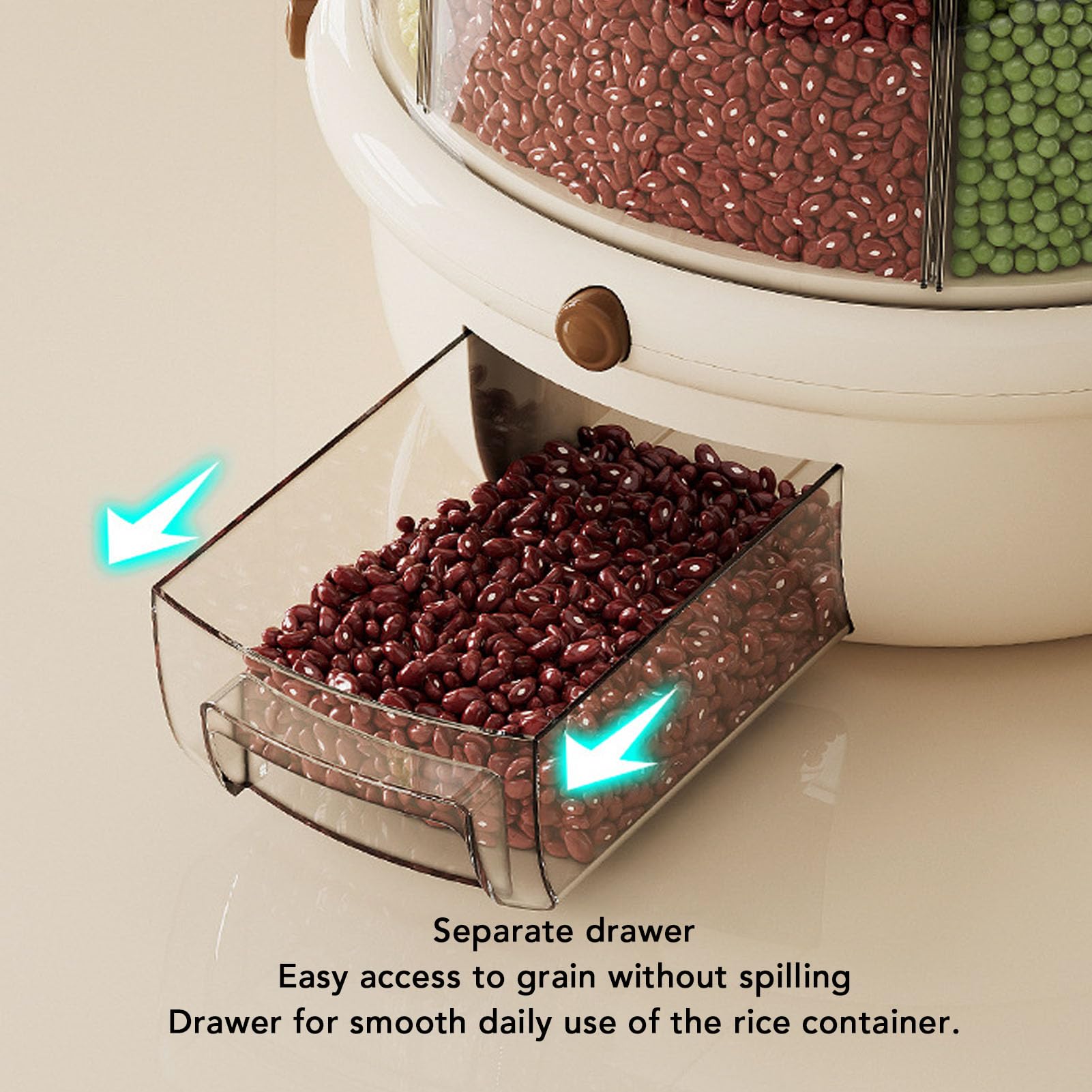Focket Dispenser per Cereali, Dispenser per Riso a Doppio Strato con 6 Scomparti con Rotazione di 360 Gradi, per Alimenti con Uscita con un per l'organizzazione del Bancone della per la Conservazione