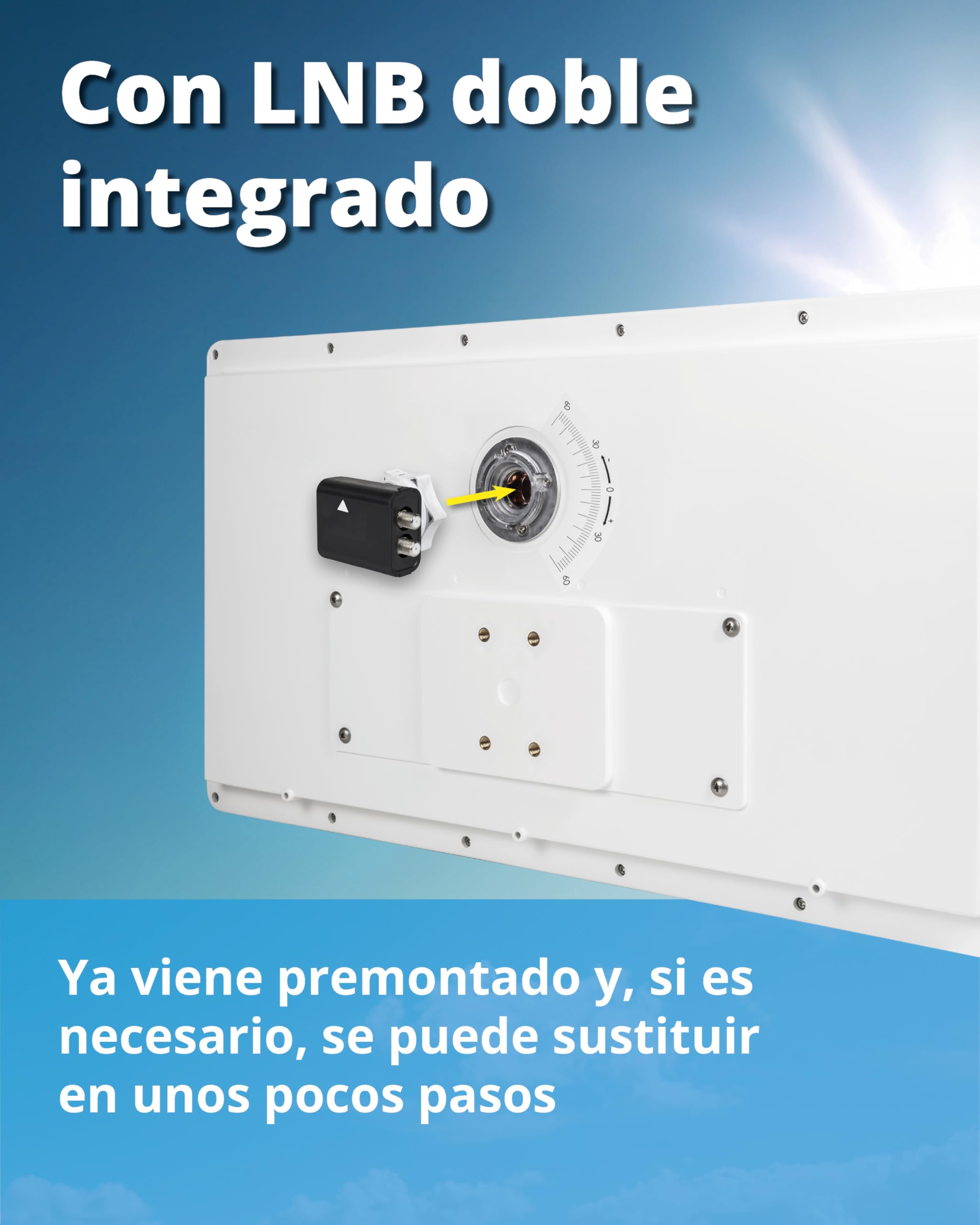 Megasat Antena Plana D2 Profi-Line – Antena Plana satelital (2 usuarios, LNB Intercambiable, instalación en Pared, Soporte para mástil/balcón o Ventana) – Blanco