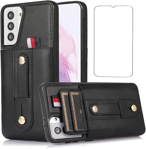 Funda tipo cartera para Galaxy S21 Plus, diseño para Samsung S21+ con protector de pantalla, correa de muñeca ajustable, soporte y ranura para