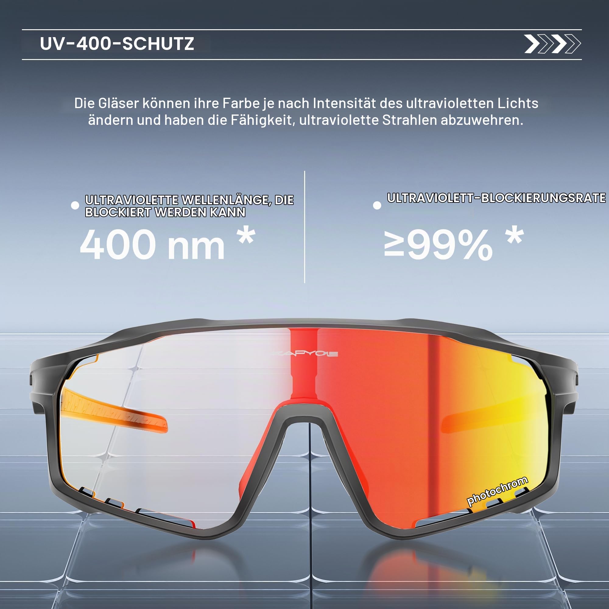 KAPVOE Selbsttönende Fahrradbrille Herren Damen K76 | TR90-Rahmen für Radfahren und Laufen.