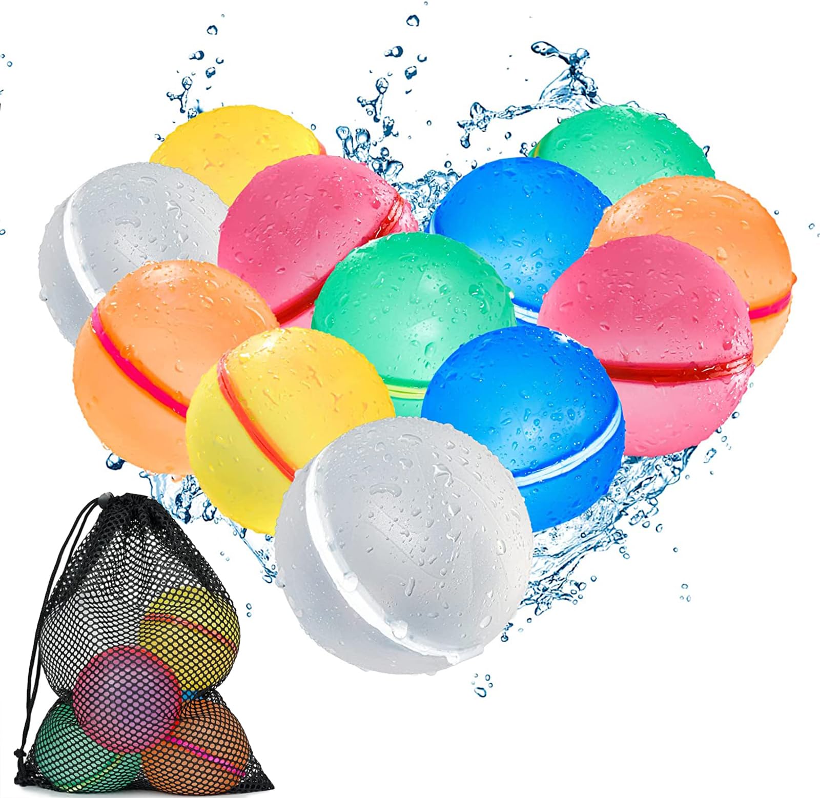AM ANNA 12 PCS Reusable Water Balloons,Latex-Free Silicone Quick Self-Sealing Water Splash Bomb for Kids Adults Water Game,Bath Toy,Pool Toy,Summer Party Supplies (12 PCS)