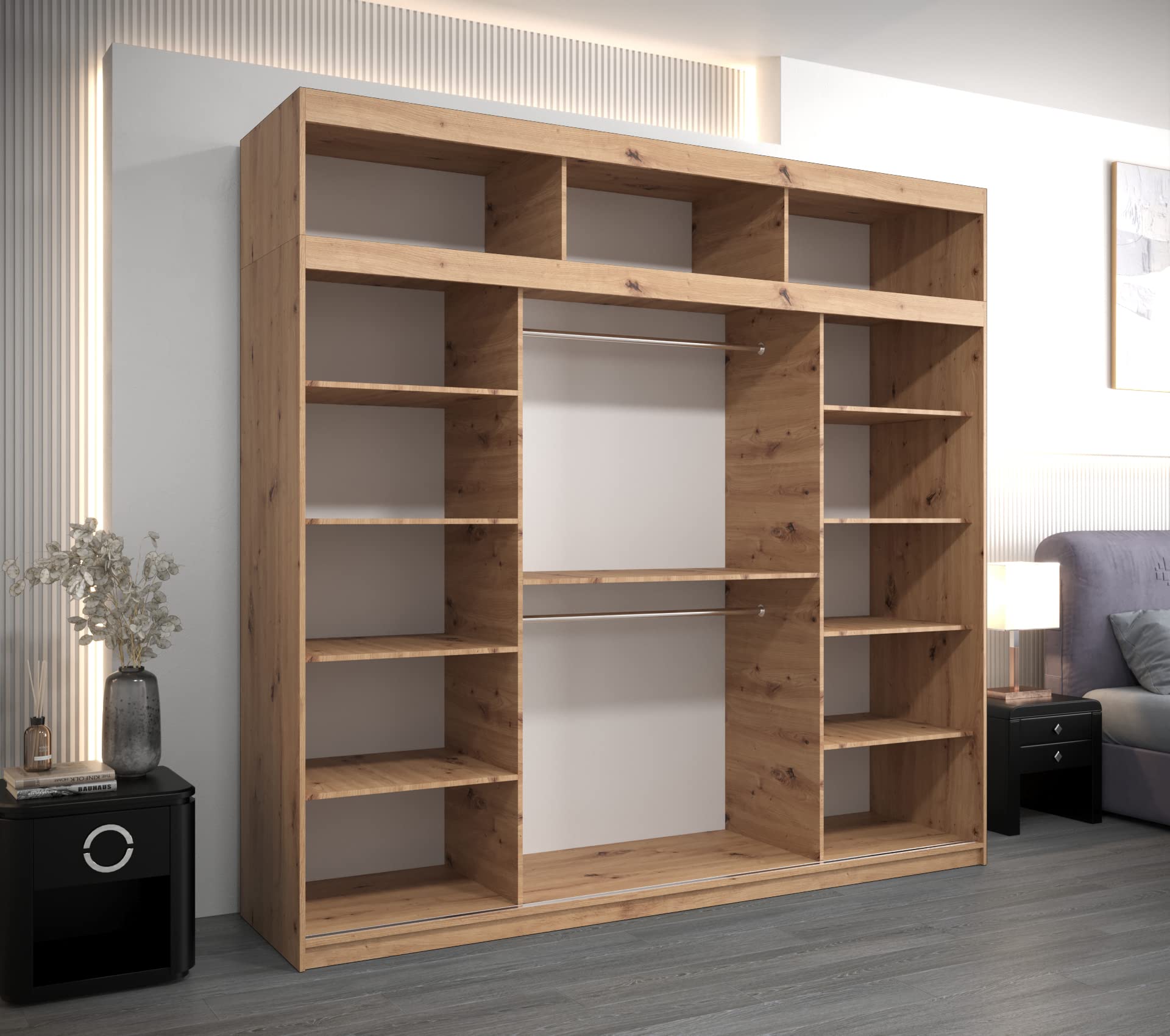 Armoire Portes Coulissantes MADRYT 120 - Chêne Sonoma - Avec Miroir Et étagère - L120 X H200 X P62 Cm