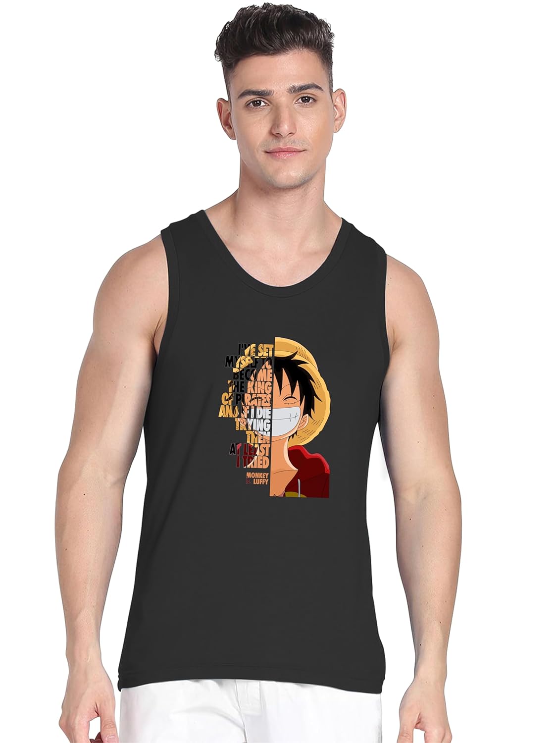 KHAKEY Mens Anime Vest | One Piece Anime Tank Top for Men | Printed Tank Top