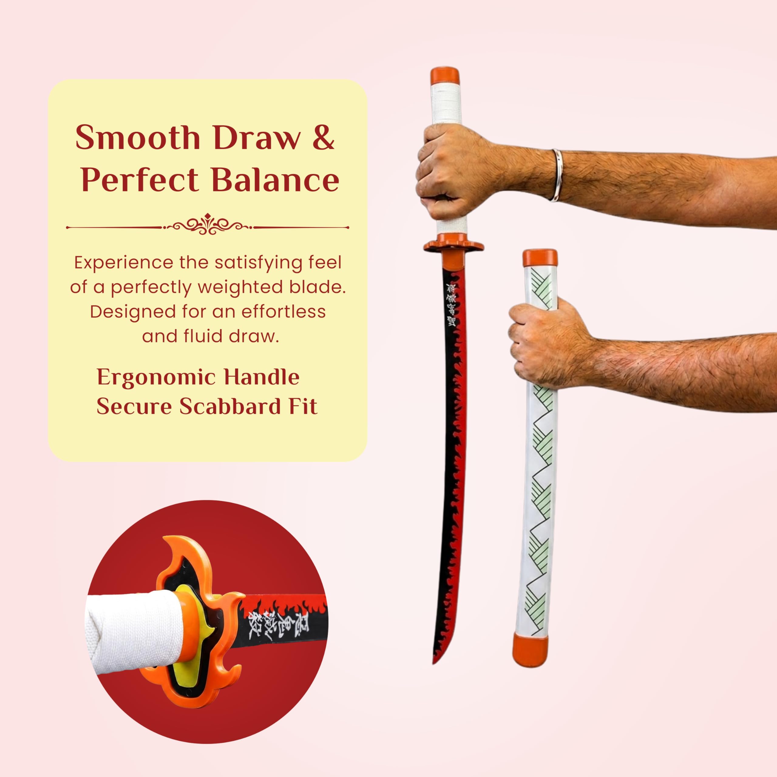 BAKA Demon Slayer Character Katana 42cm | Kyojuro Rengoku Style Anime Sword with Sheath | ABS Blade Practice Sword | Lightweight Cosplay Prop, Role Play & Display Collectible for Kids & Teens 1